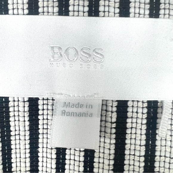 HUGO BOSS Black & White Striped KOMINA Fringe Trim Collarless Jacket size 8 - Picture 9 of 10